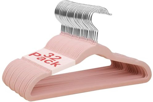 Wellong Lot de 32 cintres antidérapants en velours, 28 cm, pour bébés et tout-petits, rose