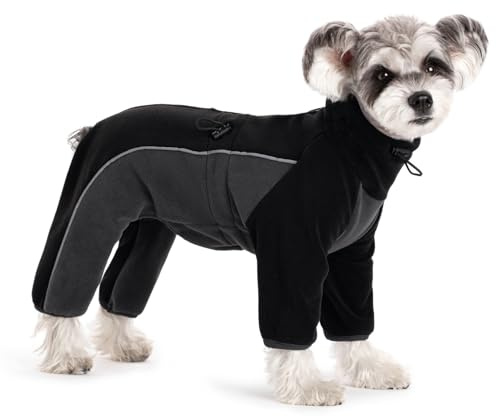 Fleece Dog Coat for Small Medium Dog,Pullover Pajamas Jumpsuit Bodysuit Puppy Coats with Legs, Pet Windproof Warm Cold Weather Jacket Full Body Vest Cozy Snowsuit Outfit Clothes (Black, XS)