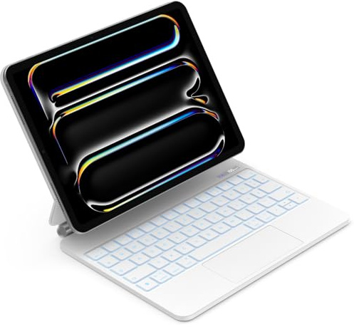 Bettdow für iPad Pro 11 Zoll M4 2024 Tastatur Hülle, Schwebendes Magnetisches Design mit Trackpad, Deutsch QWERTZ-Layout 7 Farbige Beleuchtete Tastatur für iPad Pro 11 M4 2024, Weiß