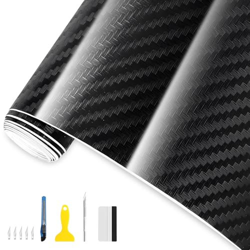 BIXVSIN Pellicola in Carbonio, Pellicola Autoadesiva 3D in Vinile, Pellicola Auto Impermeabile per Auto, Pellicola Protettiva per Vernice Adesivo per Auto per Auto Moto Nero (400 x 30 cm)