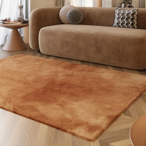 Wecon Home Moderner, sehr Flauschiger Hochflor Teppich von Esprit perfekt für Wohnzimmer, Schlafzimmer und mehr - Alice (120 x 170 cm, Terracotta)