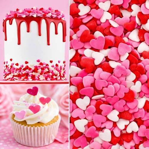 Lozadia 100g Mother's Day Edible Heart Sprinkle Of Sugar Cake Sprinkles, Edible Valentine’s Cake Decorations, Heart Sprinkles Perfect for Cupcake Cakes Ice Cream Icing Decoration (WPR Mix)