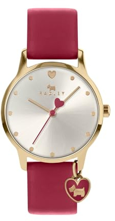 RADLEY Heart Dial Ladies Claret Leather Strap Heart Charm Watch RY2920A
