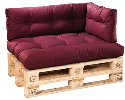 Traumnacht Outdoor Palettenauflage mit Schaumstoffstäbchen gefüllt, Palettenkissen, Palettenpolster Palettenmöbel Palettensofa 3er Set (Sitz+Rücken+Seitenteil), rot