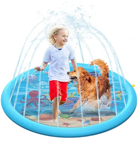 170 cm Tapis de Jet d'eau, Antidérapant Splash Pad en PVC, Tapis de Jeu Aquatique Extérieur pour Enfants et Animaux, Jouet d'Arrosage Été pour Exterieur Jardin Pelouse
