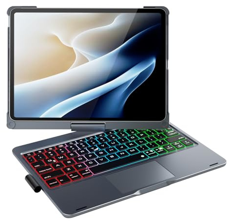 doqo Tangentbordsfodral för iPad Air 11 tum (M4/M3/M2), iPad Pro 11 (4:e, 3:e, 2:a, 1:a generation), iPad Air 5/4:e fodral med tangentbord 360° vridbart med spårplatta 7-färgs bakgrundsbelysning