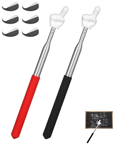 JUKOTA 2Pcs Puntatore Telescopico per Insegnanti Allungabile Mano Bastone Puntatore Mini Bastone Retrattile per Insegnanti Puntatore Dito per Insegnanti in Classe Ausili per Insegnanti (Nero,rosso)