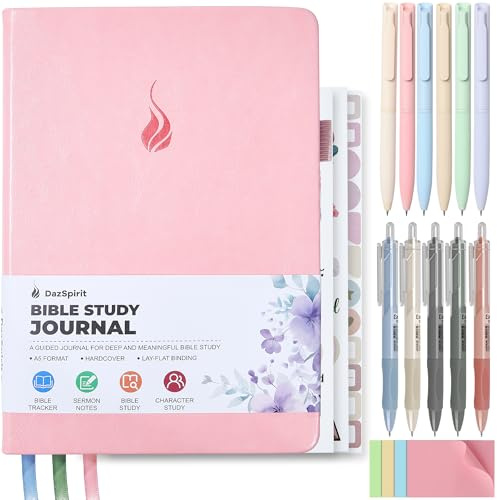 DazSpirit Bible Study Journal Set, Christian Bible Study Kit with Guided A5 Journal, 11 Pens, Sticky Notes & Stickers, Devotions Faith-Based Gift for Women, Church Notes Notebook