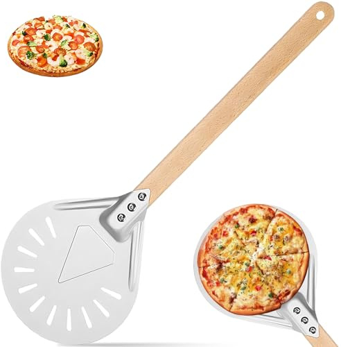 Aurobest 7 Pollici Pala Pizza Forata con Manico Antiscivolo, Palino per Pizza in Alluminio Anodizzato Duro, Spatola Pizza Tonda Professionale, Paletta Girare Resistente per Casa Pane Fatta