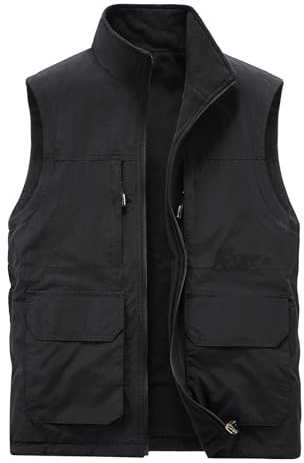 Traje de hombre azul 54 chaleco holgado para hombre con forro polar doble forro polar ropa de trabajo con cuello alto, Negro , XL