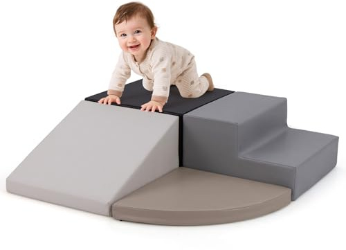 COSTWAY Juego de Bloques de Espuma Grandes para Bebé Bloques de Construcción Juguetes Educativos Ideal para Escalar Deslizar Gatear (Negro y Gris)