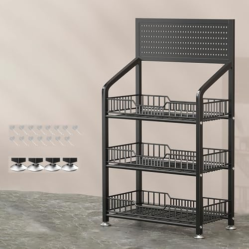 Bärbart mellanmålsställ med 15 krokar 3 nivåer detaljhandel displaystativ för matdrycker och grönsaker stål stormarknad förvaringslösning svart 106 cm x 28 x 50 cm