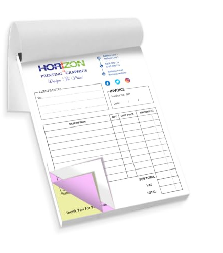 Personalised A5 Triplicate Invoice Book/Bill Book/NCR Pad/Receipt Book Printing, Custom Carbonless 2-Part, 50 Sets per Book