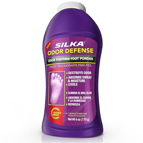 SILKA Odor Fighting Foot Powder & Shoe Deodorizer with Corn Starch Powder, Talc & Cooling Beads for Lasting Freshness, Absorbs Sweat & Excess Moisture, 6 Oz