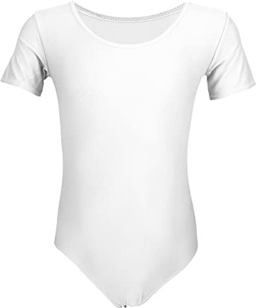 Aquarti Mädchen Kurzarm Ballettanzug Einfarbig, Farbe: Weiß, Größe: 146