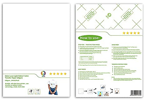 MR.R Carta a trasferimento termico stampabile laser per t-shirt Tessuto di cotone leggero, formato A4, 8,3 x 11,7 pollici, confezione da 10 fogli