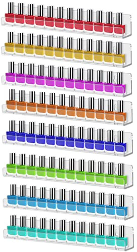 Cerpourt 8 Pack Wall Mounted Shelf,Clear Acrylic Nail Polish Organizer Display, Wall Rack Nail Supplies for Nail Techs