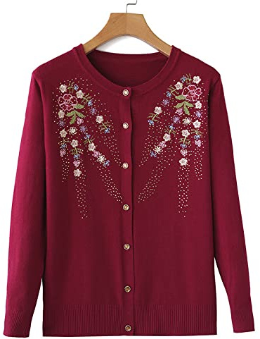 Cardigan In Cashmere Per Madre Anziana Di Mezza Età Autunno Inverno - Vestiti Della Nonna Hanno Ispessito Il Maglione Lavorato A Maglia Ricamato, Grosso Caldo Elegante Donna Anziana Maglieria Top Co