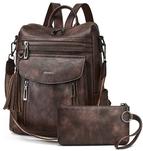 Shrrie Mochila de cuero de moda para mujeres,Con correas y billeteras individuales，Para compras diarias，Mochilas de viaje Cuero PU