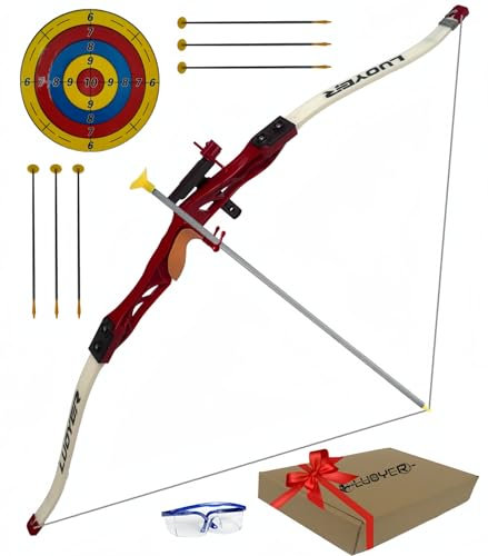 Luoyer® Pfeil und Bogen Bogenschießen für Kinder Jugendliche Einsteiger Kinderbogen Sportbogen mit Saugnapfpfeilen 3-teiliger Take-Down Recurvebogen Innen Auβen Gartenspiel (Rot)