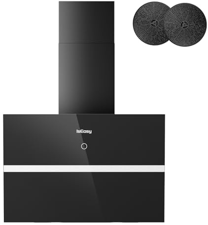 Cappa Aspirante 60 cm, IsEasy Cappa Cucina con Potenza di Aspirazione 578 m³/h, 4 Livelli di Regolazione, Modalità Espulsione, Timer 1-9 minuti, 58 dB, Nero, Classe di Efficienza A++