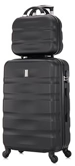 CELIMS - Set Valigie | Valigia Media 20 kg Rigida Nero + Beauty Case da Viaggio 35cm | Valigia da Stiva 65cm | Trolley Medio 65cm con 4 Ruote | Valigie con Beauty case