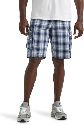 Lee Men's Dungarees New Belted Wyoming Cargo Short Blue Plaid 36