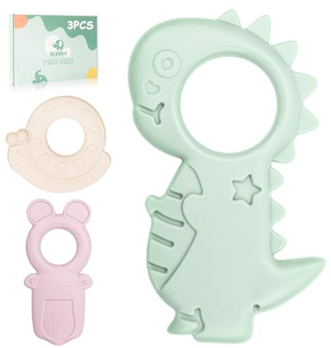 BEBOAN Silikon Beißring Kühlend, 3 Stück Niedliche Tiere Zahnungshilfe, BPA-frei Groß Beißspielzeug für Baby Junge Mädchen ab 3 Monate