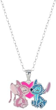 Disney Collar Stitch & Angel en Plata 925, Precioso Esmalte de Colores, Longitud 45 cm, Apto para Mujeres y Niñas, Listo para Regalar, Joyas Oficiales