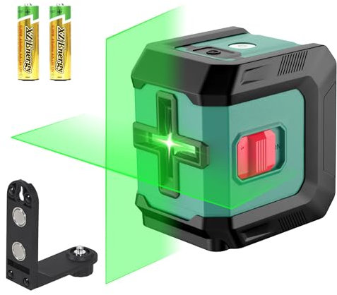 HYCHIKA Nivel Láser Autonivelante 15M, Nivel Laser Verde Ajustable con 3 Niveles de Brillo, Laser Autonivelante Uso Interior y Exterior, Soporte Magnético 360° Rotación 2 Batería Incluida
