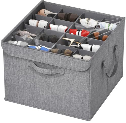 Lifewit Schuh Organizer 1er Set für 8-16 Paar, Großer Schuhkarton für den Kleiderschrank mit Unterteilungen und Deckel, Platzsparende Schuhaufbewahrung mit Griffen für Wohnzimmer, Schlafzimmer, Grau