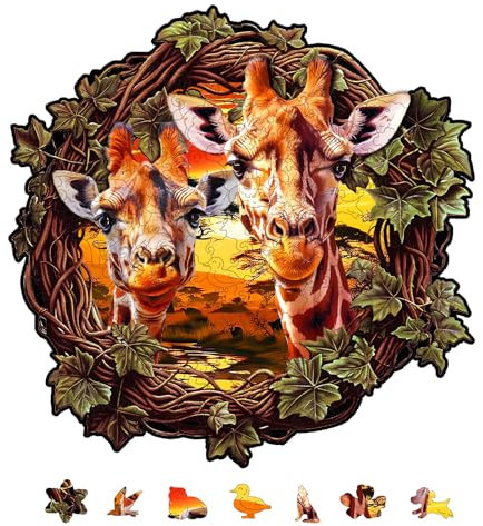 GLOBLELAND Holzpuzzle Erwachsene 200 Teile Holzpuzzles Giraffe Wooden Puzzle Unregelmäßige Einzigartige Puzzle für Erwachsene Kreatives Weihnachten Geschenke 11.06x10.98 Zoll