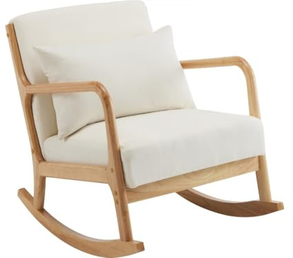 Fauteuil à Bascule Style scandinave Bouclette et Bois Clinton - Beige