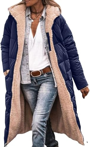 Lång Pufferjacka Dam Luva Vändbar Fleece Dunjacka Oversized Långärmad Luva Varma Vinterrockar