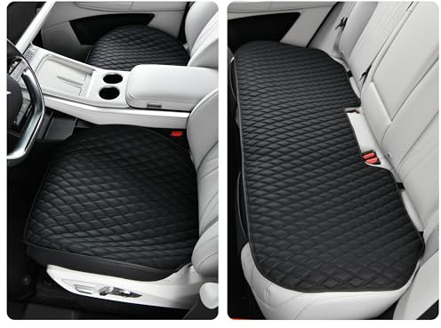 POKSRI Cubierta de asiento de coche, cojín negro de base de cuero, cubierta universal para vehículos SUV, protector de asiento de coche impermeable y antideslizante (juego completo)