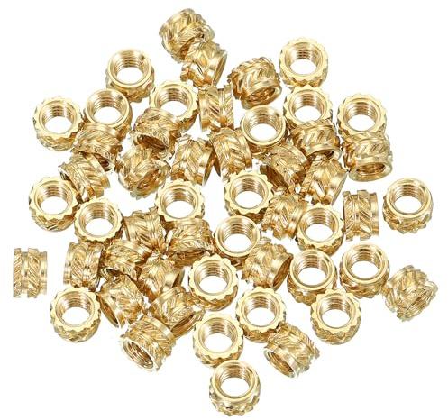 PATIKIL gänginsatser M4 x 4 x 6 mm, 50 stycken mässing värmeinsatser kvinnliga gänginsatser metrisk räfflad mutter inbäddningsmutter för plast- och 3D-tryckkomponenter, guld