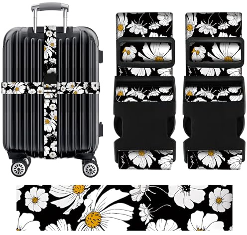 Luggage Straps, 2 Pcs Luggage Straps for Suitcases Strap Suitcase Belts, Baggage Identifiers Suit Case Accessories with Buckle Nylon Adjustable Band Over Handle for Airport, Daisy