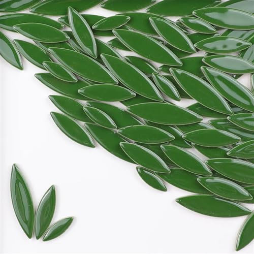 85g Ceramic Petal Mosaic Tiles DIY Porcelain Leaf Tile Willow Leaves Making Stones for Walls, Crafts(Deep Green)