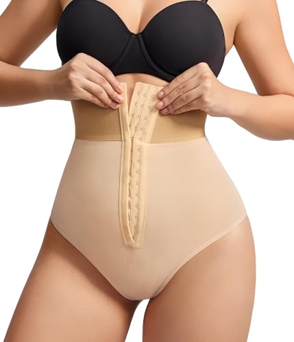 Nebility Thong Shapewear for Women Tummy Control Knickers High Waist Butt Lifter Panties Slimming Shaping Underwear Body Shaper (UK, Alpha, XL, Regular, Regular, Beige)