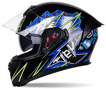 Cascos de Moto para Adultos Hombres y Mujeres. Casco Integral para Motorcycle y Scooter con Visera Doble. Seguro para Conducir por Ciudad y Carretera. Multicolor L/59-60cm