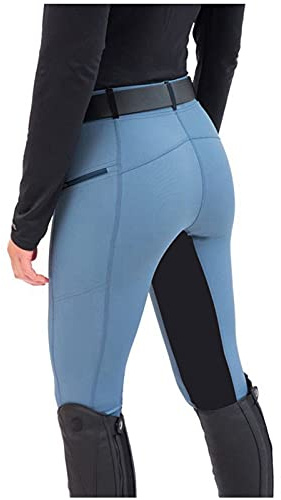 Generiska ridbyxor dam, hög midja, helsits, leggings, byxor, slim fit, ridleggings, ridsport, hästträning, stretch, bekväma tygbyxor, utomhus, skinny, sportbyxor med dragkedja, bälteslingor, blå, L