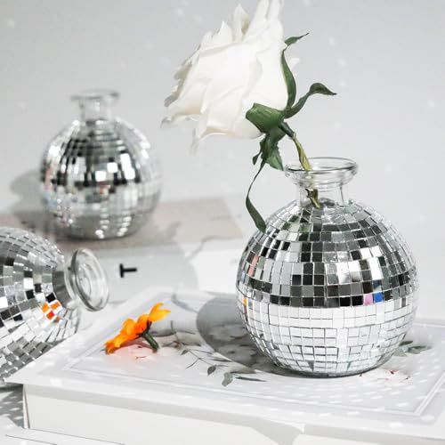 Rongxze Discobollvas, discobolldekor, spegelglas disco kula, lämplig för bollar, fester, bröllop, vardagsrum eller sovrum dekoration