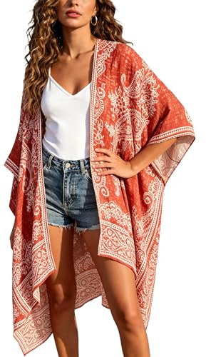 Breezy Lane Women's Swimsuit Cover Up Kimono Cardigan Bathing Suit Beachwear Bohemian Floral Print Resort Wear