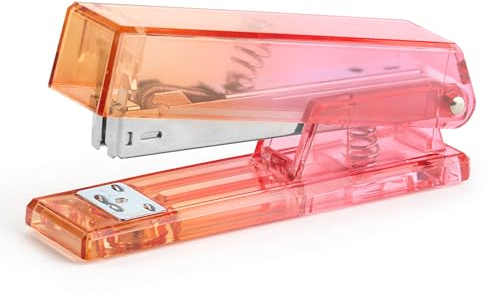 Miquelrius - Kontors- och skrivbordshäftapparat, transparent häftapparat, kompatibel med 24/6-häftklamrar, upp till 20 ark, 129 x 64 x 34 mm, polystyren och metall, orange/röd