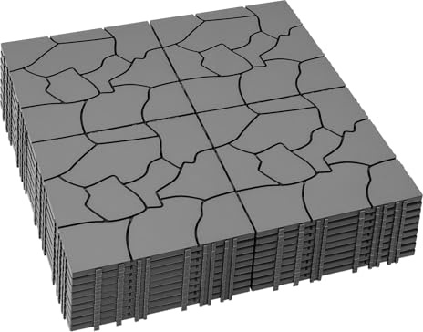 Mapleyard 36 PCS Plastic Interlocking Deck Patio Tiles - 12 x 12 Anti-Slip Waterproof Outdoor Flooring, Balcony Floor Decking for Poolside & Backyard, All Weather Use, Grey, Stone