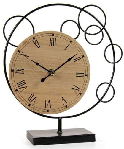 MA MAISON Orologio da Tavolo - Quadrante in Legno, Struttura in Metallo, Arredo Elegante, Tondo, Colore Oro/Nero, Idea per Salotto, Regalo - 24 x 7 x 27h cm