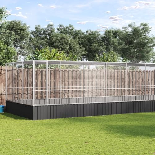 Mokuyary - Aviario con extensión de plata 932x307x212 cm Acero, aviario al aire libre jaula para pájaros, canarios, pinzas, periquitos ondulados, indeseparables