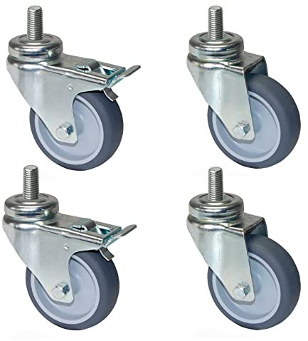 PRIOstahl Möbelrollen mit Rückenloch 75mm Set mit Bremse - Transportrollen Lenkrollen bis 240kg Schwerlastrollen - Spurlos Abrollende Rollen f. Möbel Arbeitstisch Werkstatt Rollbrett Transportroller