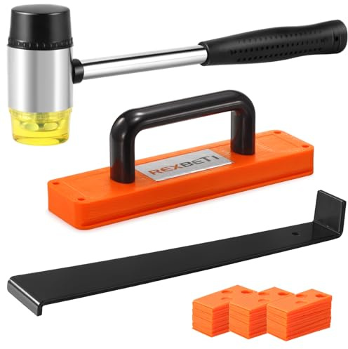 REXBETI 43-Piece Laminate Wood Flooring Installation Kit with 40 Spacers, Tapping Block, Heavy Duty Pull Bar and Diameter 1 3/8 High-Strength Fiberglass Handle Mallet, Non Slip Soft Grip