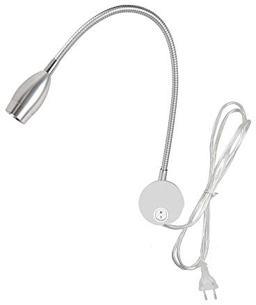 3W Lampe de lecture, Youngine Flexible 3W Lampe de chevet LED avec interrupteur et prise filaire, Applique murale col de cygne pour chambre à coucher, hôtel, bureau, 6000K (Argent-Blanc froid)